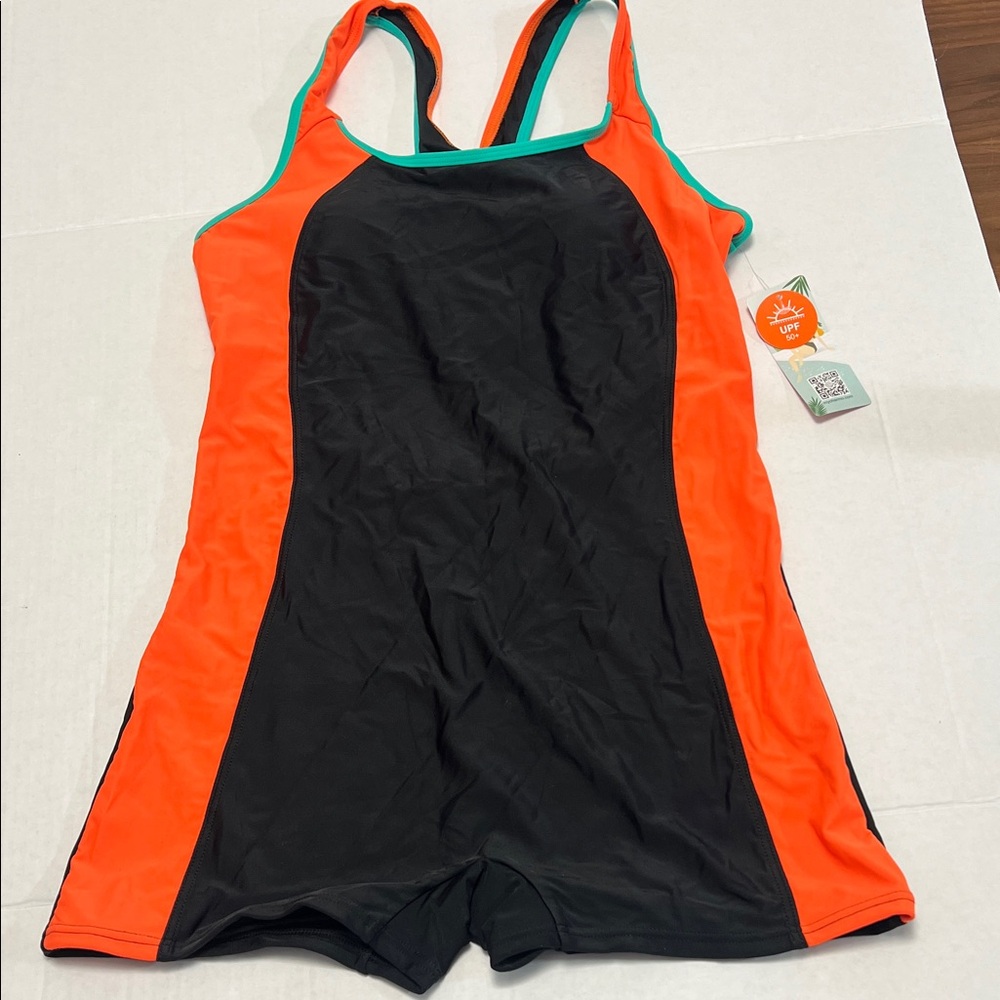 Mycharmo One Piece Swimsuit - Black and Orange for Women UPF 50+
